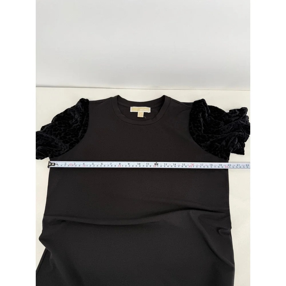 Michael Kors Womens Black Velvet Leopard Puff Sleeve Top Sz M